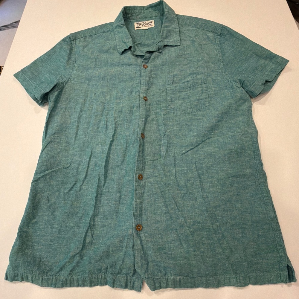 Aeropostale The Resort Shirt Mens Large Teal Green Cotton Linen Button Down L